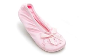 Isotoner Satin Pearl Ballerina Girls Slippers (S (11-12), Pink)