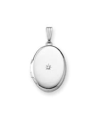 14k White Gold Oval and Diamond Picture Locket Over 5/8 inch x 3/4 inch 14K White Gold