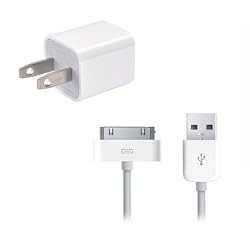 USB Wall Adapter Charger with USB to Dock Connector cable compatible with iPhone 3G, 3GS, 4