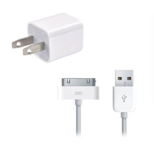 USB Wall Adapter Charger with USB to Dock Connector cable compatible with iPhone 3G, 3GS, 4