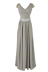 V-neck Cap Sleeves Natural   Waistline Floor Length Chiffon Prom Dress 