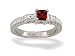 14K White Gold Genuine Square Garnet and Diamond Ring