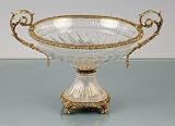 ITALIAN CRYSTAL FOOTED BOWL WITH SOLID BRASS ACCENTS