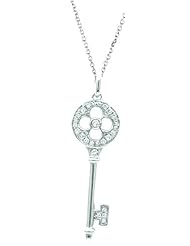 Sterling silver 0.12ct TDW Diamond Clover in Circle Key Pendant (H-I, I1-I2)