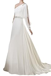 Corset Empire   Waistline Long Sleeves One Shoulder Beaded Chiffon Evening Dress 