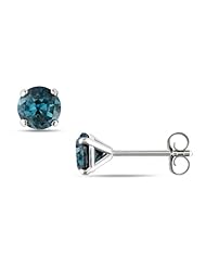 14k White Gold Blue Diamond Solitaire Earrings (1 Cttw)