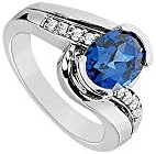 Created Sapphire and Cubic Zirconia Ring 925 Sterling Silver 2.75 CT Total Gem Weight
