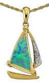 Created Opal and Diamond Sailboat Pendant