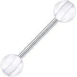 Clear WHITE STRIPED Barbell Tongue Ring