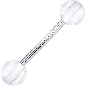 Clear WHITE STRIPED Barbell Tongue Ring by 