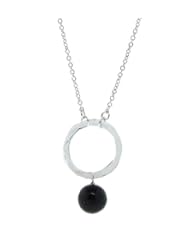 Sterling Silver Faceted Stone Round Hammered Pendant Necklace, 16"