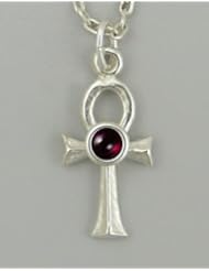 The Sacred Egyptian Ankh in Sterling Silver, Accented with Genuine Garnet ...Jewelry Made in America