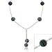 Sterling Silver Iridescent Genuine Freshwater Cultured Round Black Coin Pearl Twist D-cut Lariat Necklace