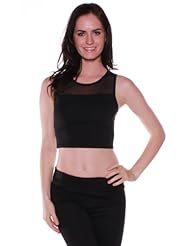 Apparel: Absolute Clothing Womens Cotton Blend Crop Muscle Tank Top Tee with Mesh Top
