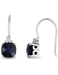 2ct Sapphire and Accent Diamond Accent Earrings in 10k White Gold, I-J, I2-I3