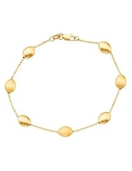BRI Jewelry 14K Yellow Gold 7.25" Cable Chain Link with Alternate Shiny and Textured Pebble Bracelet with Lobster Clasp