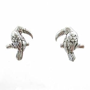 Tiny Tropical Toucan Bird Stud Earrings in Sterling Silver, #11513