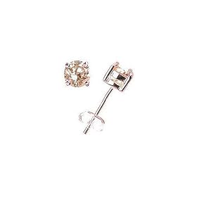 Rose Gold over Sterling Silver 5.25mm Champagne CZ Post Earring by 