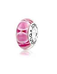 Murano Glass Pink with Light Pink Petals Charm on Sterling Silver , Fits Pandora, Jovana Bracelet