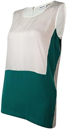 DKNYC Women's Colorblocked Mix-Media Sleeveless Top (L, Ivory)