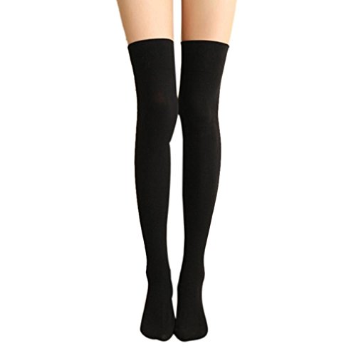 Long Cotton Stockings,Morecome Women Thigh High Over The Knee Socks (Black)