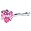 20 Gauge Pink Heart Cubic Zirconia Nose Bone