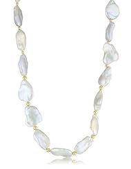 Coin Baroque Freshwater Cultured Pearl Accented with Sterling Silver Yellow Gold Plated Beads and Ball Clasp Necklace (16mm), 18"