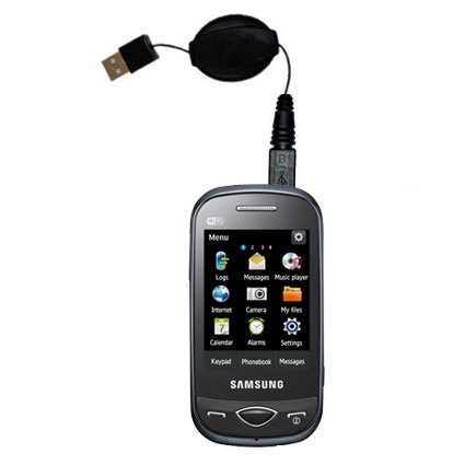 Retractable USB Cable for the Samsung Corby Plus B3410R with Power Hot Sync and Charge capabilities - uses Gomadic TipExchange Technology