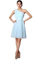 One Shoulder Natural   Waistline Chiffon Short Bridesmaid Dress/Prom Dress 