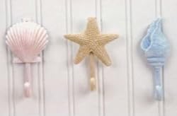 SEASHELL sea shells Wall HOOKS coat bath towel bathroom