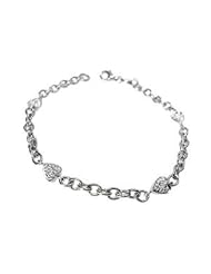 14K White Gold Rollo Link Anklet Bracelet 10, with Heart Shaped Pave Set Diamonds