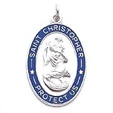Saint Christopher - Sterling Silver Enameled St. Christopher Medal Pendant, 19mm x 32mm