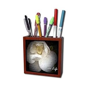 WhiteOak Photography Inspirational Floral Prints - New Life Magnolia New Life - Tile Pen Holders-5 inch tile pen holder