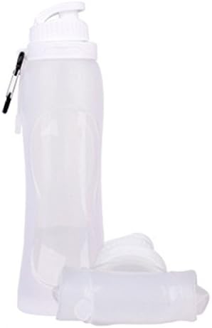 Silicone Water Bottles-Foldable Bottle -500ml BPA Free - FDA Approved - Reusable Water Canteens Used for Yoga Crossfit Running Camping Cycling Hiking (White)