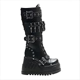 Women's 4 3/4 Inch Platform Buckled Knee Boot With Bullet Detailed Strap And Rivet Trim