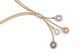 Natural Colored Fresh Water 10.00mm Multi-Colored Drop Pearls, Set on an 18K Yellow Gold Double-Strand Hand-Woven Lariette Necklace, Enhanced with Pave-Set Diamonds.