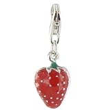 Les Poulettes Jewels - Sterling Silver Charms - Red Strawberry - 925 Silver Enamel with Lobster Clasp