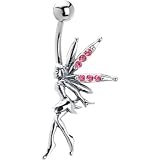 Pink Gem Sterling Silver Frolicking Fairy Belly Ring