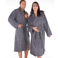 Frottee-Bademantel/ Saunamantel "Montana" mit Kapuze f�r Damen & Herren Farbe dunkelgrau, Gr�sse L