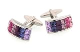 Bold rhodium plated bowed shaped cufflinks with multi hued crystals with presentation box