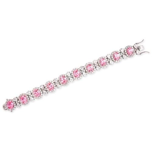 Cubic Zirconia Pink Sapphire Diamond Silver Bling Bracelet