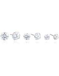 10k Gold Swarovski Zirconia Three Stud Earrings Set
