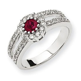 14k White Gold Ruby and Diamond Ring - Size 4 by JewelryWeb