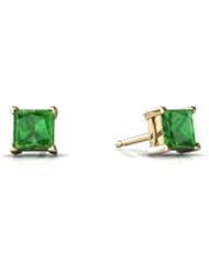 Genuine Emerald 14kt Yellow Gold Stud Earrings