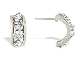 14K White Gold Genuine Oval White Topaz and Diamond Hoop Earrings