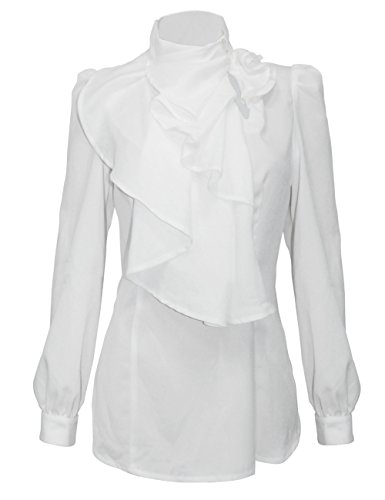 Firpearl Women's Vintage Ruffle Long Sleeve Shirt Blouse Tops