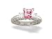 14K White Gold Square Created Pink Sapphire and Diamond Engagement Ring
