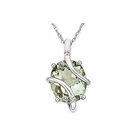 4 1/2 Carat Green Amethyst and Diamond 14K White Gold Pendant w/Chain 4 1/2 Carat Green Amethyst and Diamond 14K White Gold Pendant w/Chain