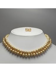 14k Gold Golden Cultured Pearl Necklace with Earrings Set 36" Long Necklace