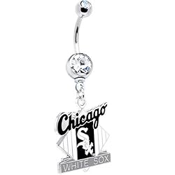 Major League Baseball Logo Double Crystalline Gem Belly Ring - Chicago White Sox